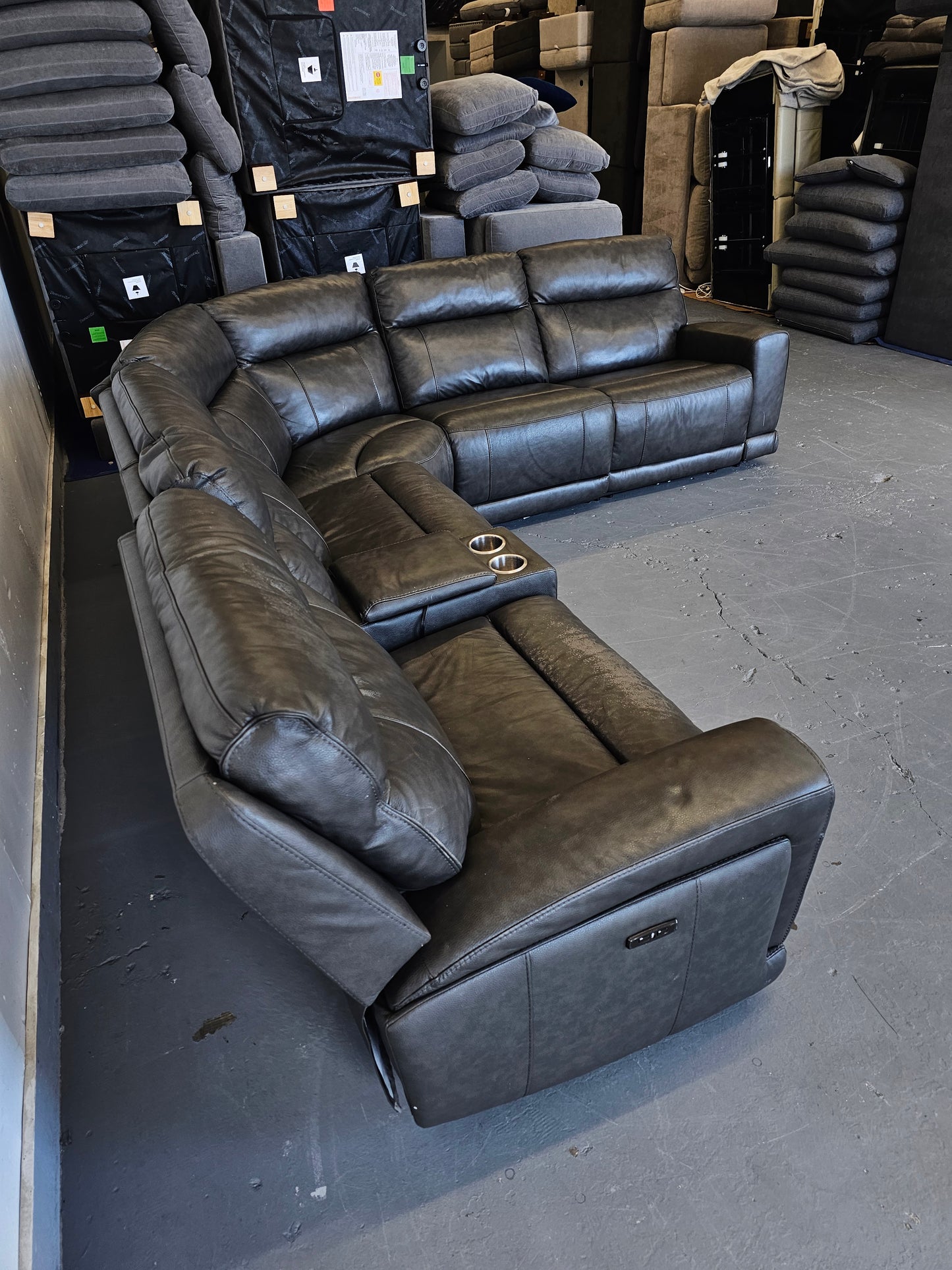 USED Lauretta 6-piece Leather Power Reclining Sectional with Power Headrests