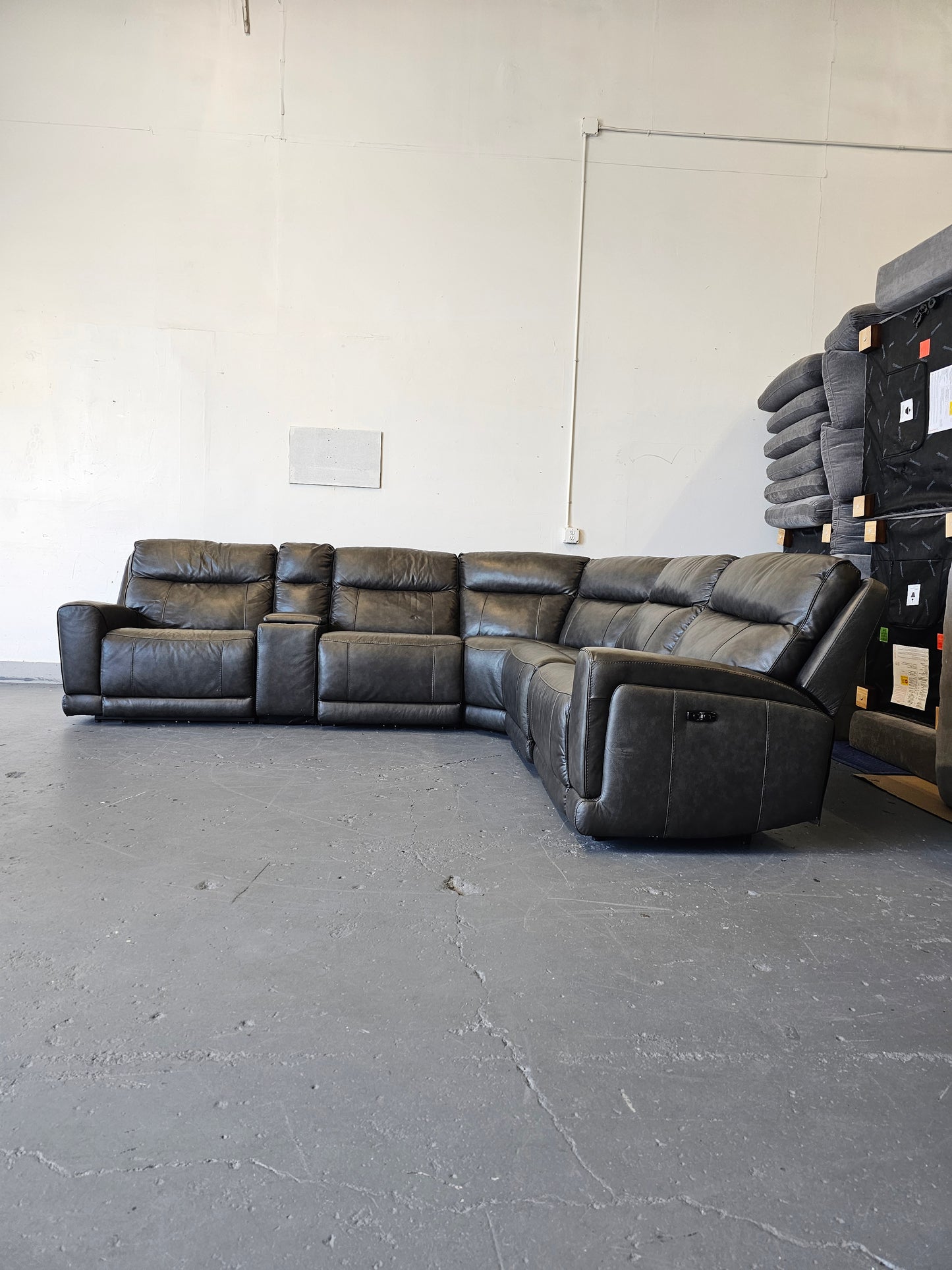 USED Lauretta 6-piece Leather Power Reclining Sectional with Power Headrests