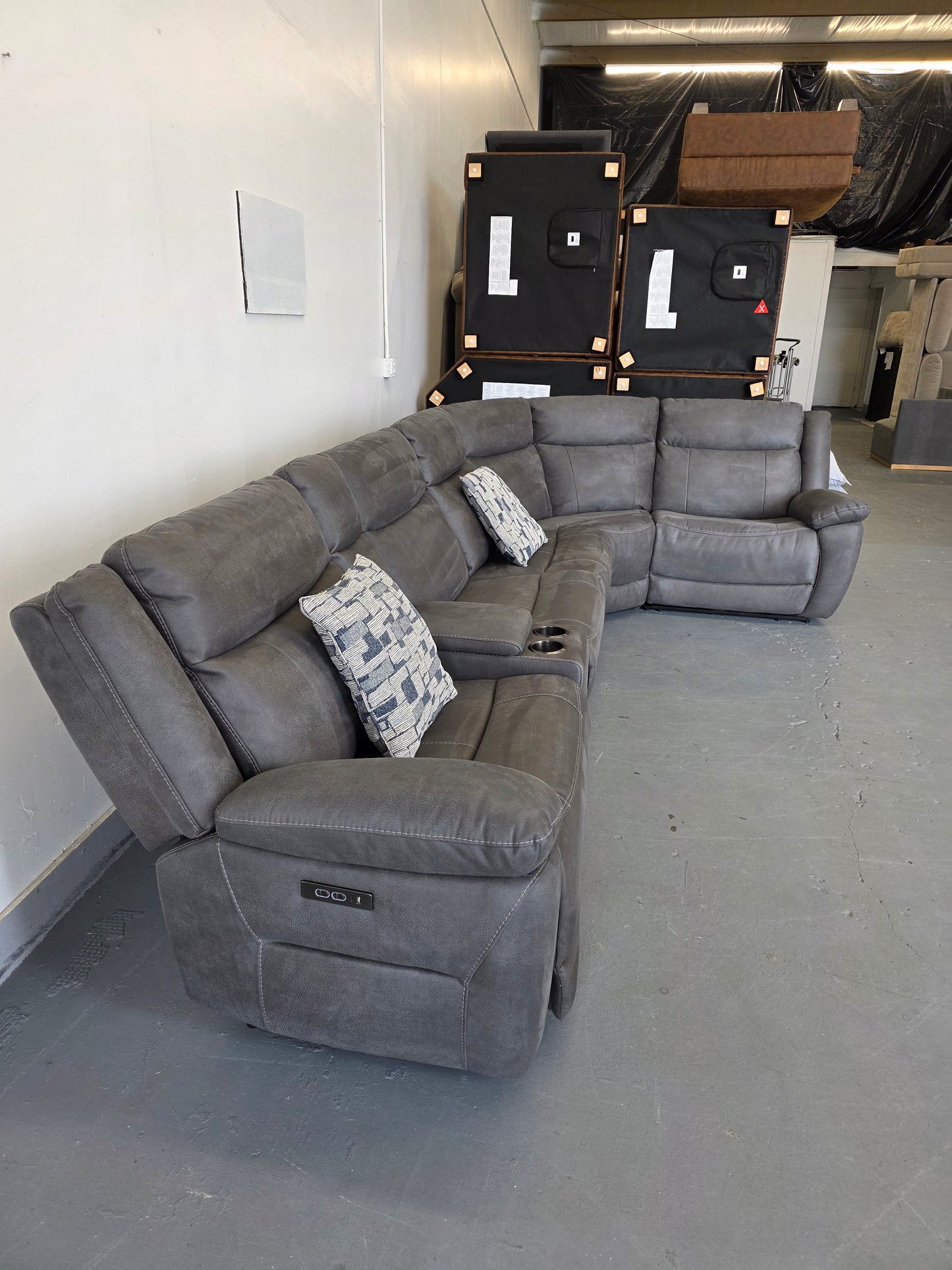 Reversible Zakary 6-piece Fabric Power Reclining Sectional With Power Headrests