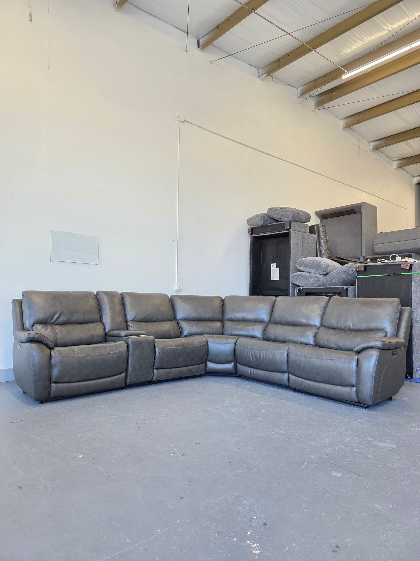 Lauretta 6-piece Leather Power Reclining Sectional with Power Headrests