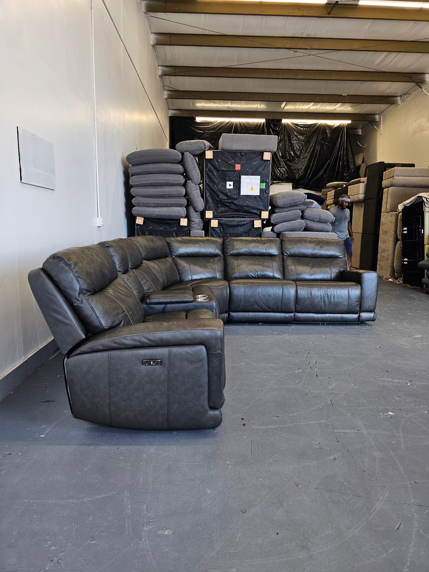 USED Lauretta 6-piece Leather Power Reclining Sectional with Power Headrests