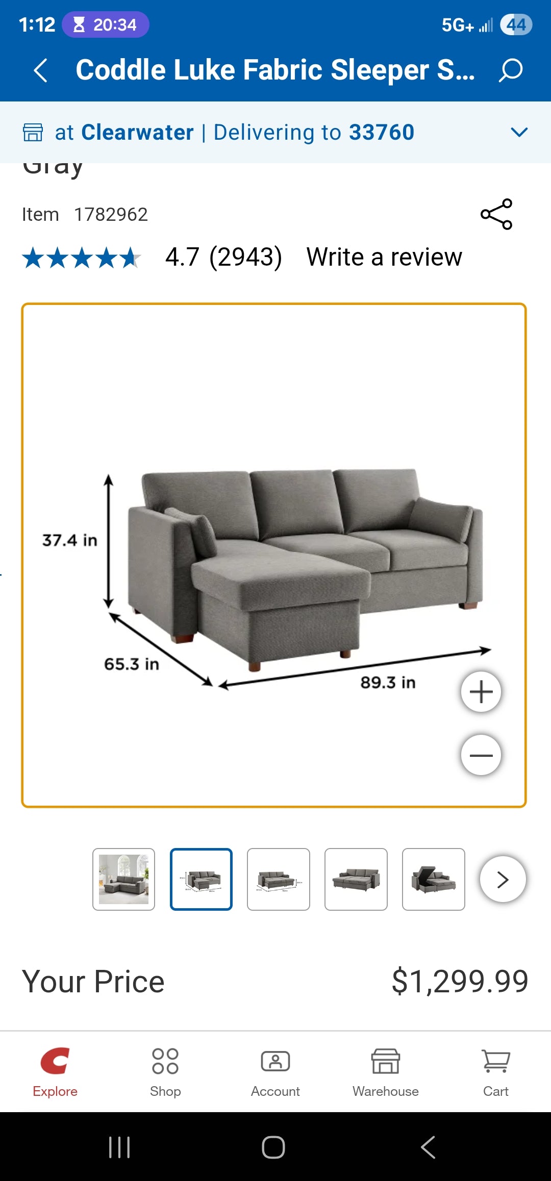 Coddle Dark Grey Sleeper Sofa with Storage