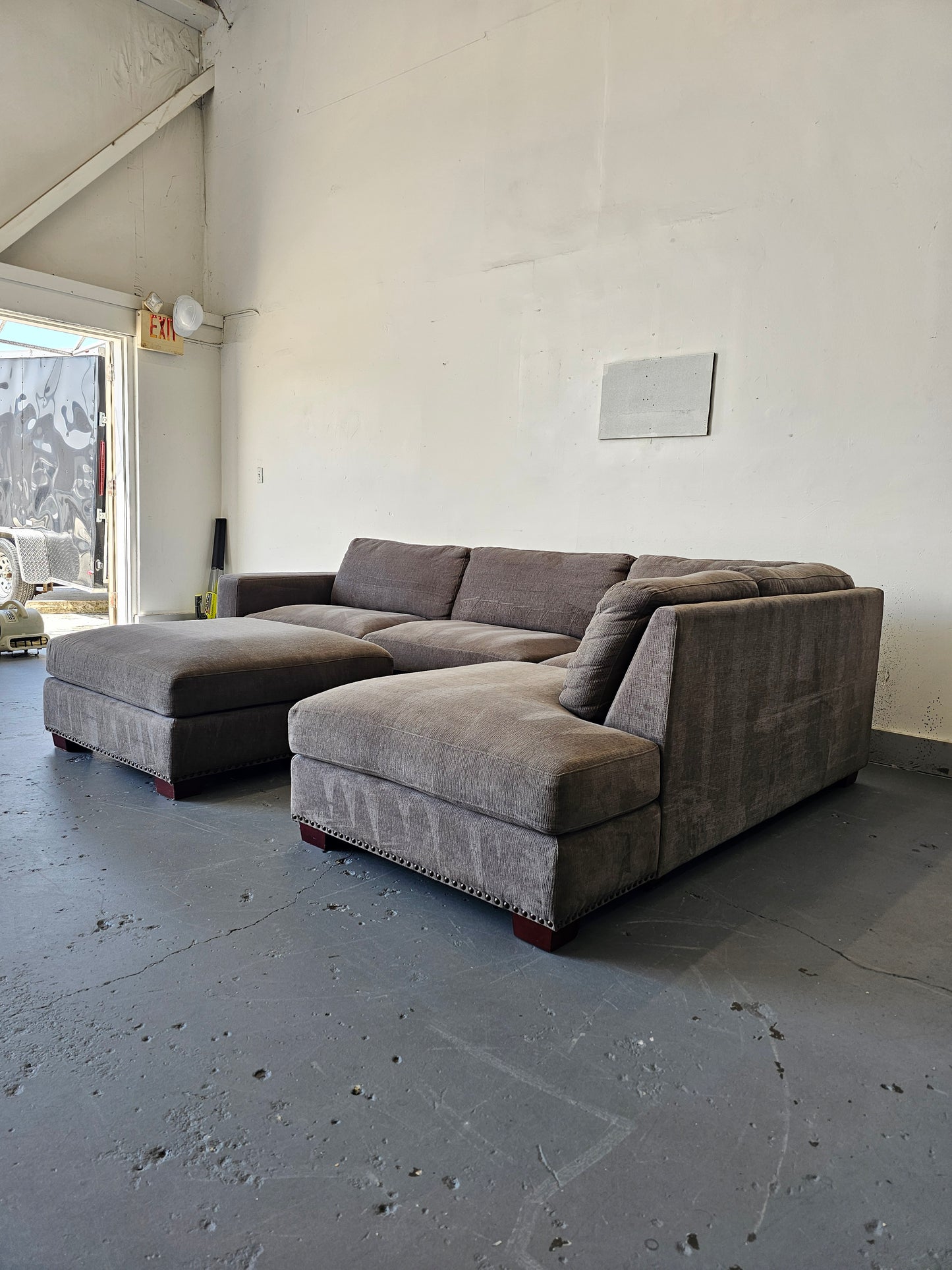 Dark Grey Sofa With Ottoman