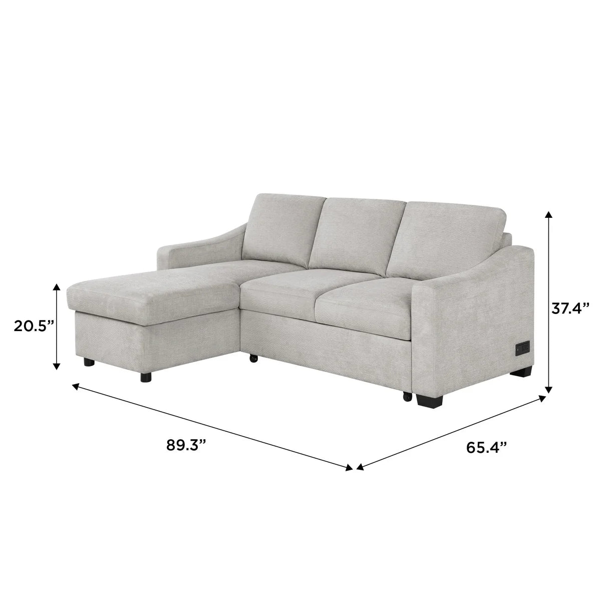 Coddle Aria Fabric Sleeper Sofa with Reversible Chaise, Light Grey