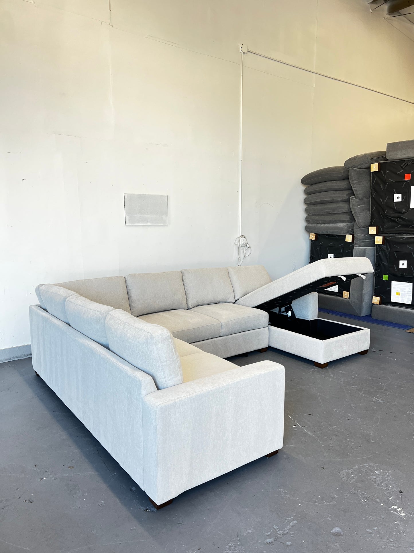 Beige Sectional Chaise Storage