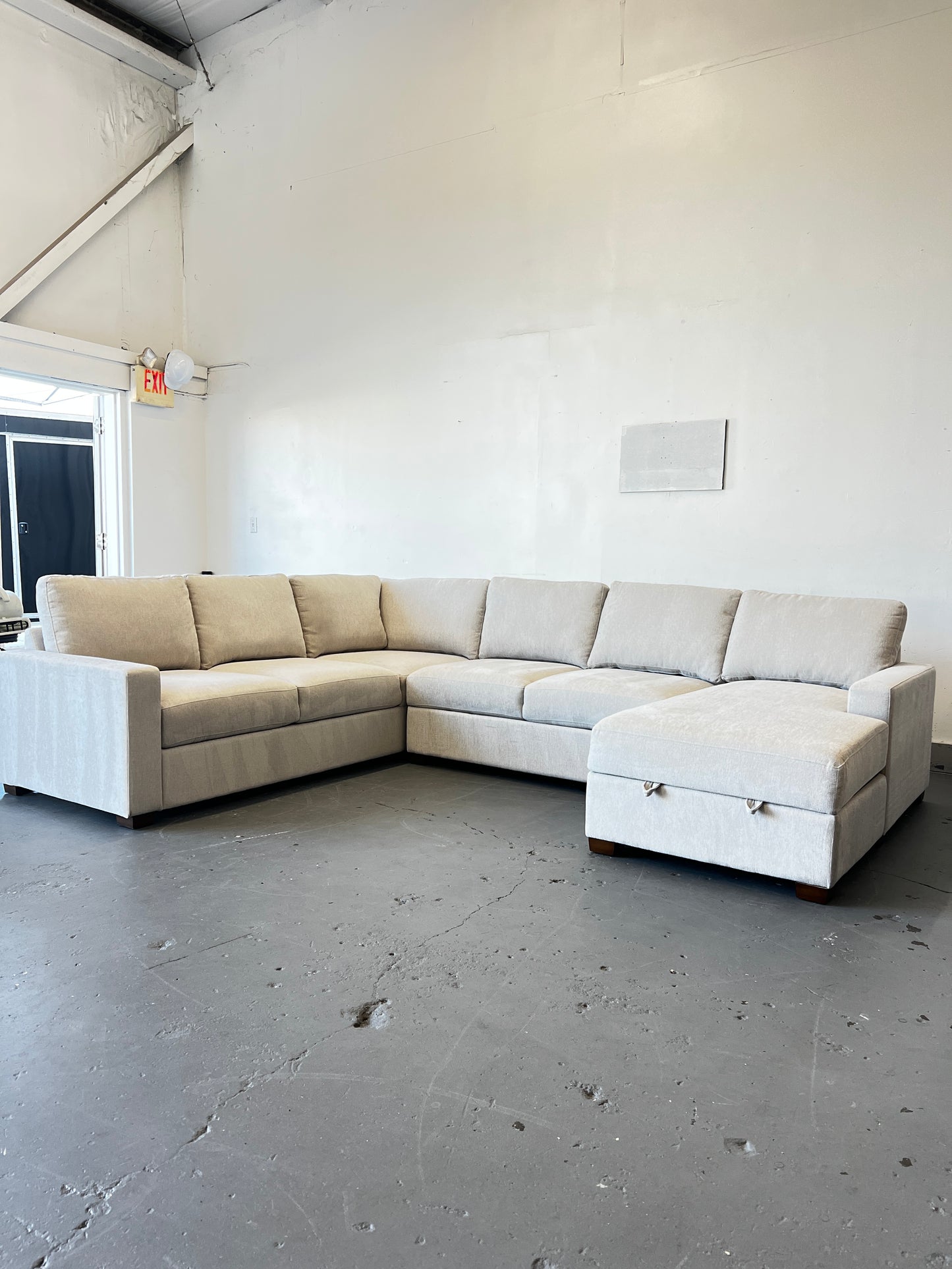 Beige Sectional Chaise Storage