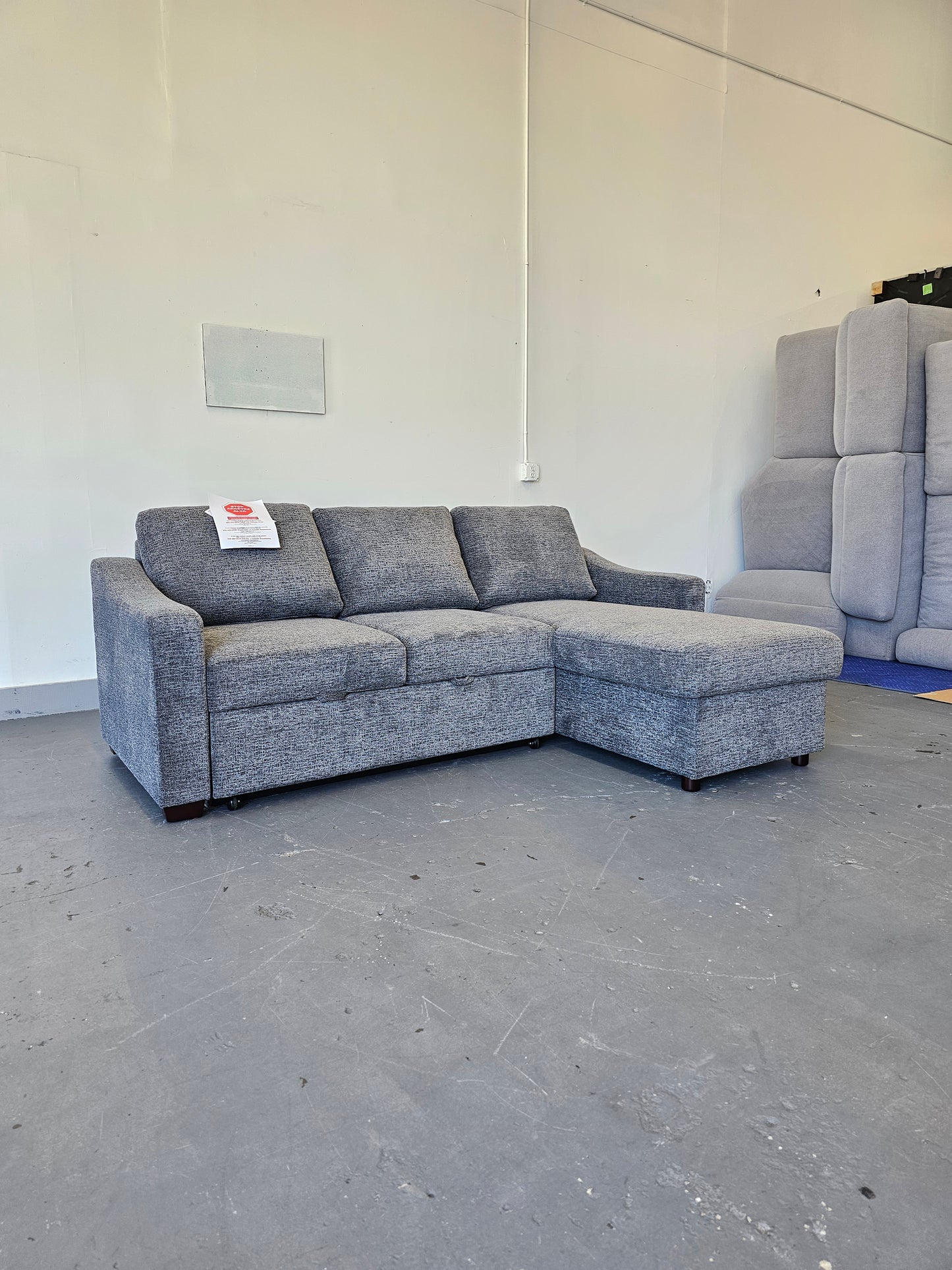 Coddle Aria Fabric Sleeper Sofa with Reversible Chaise and Storage, Gray