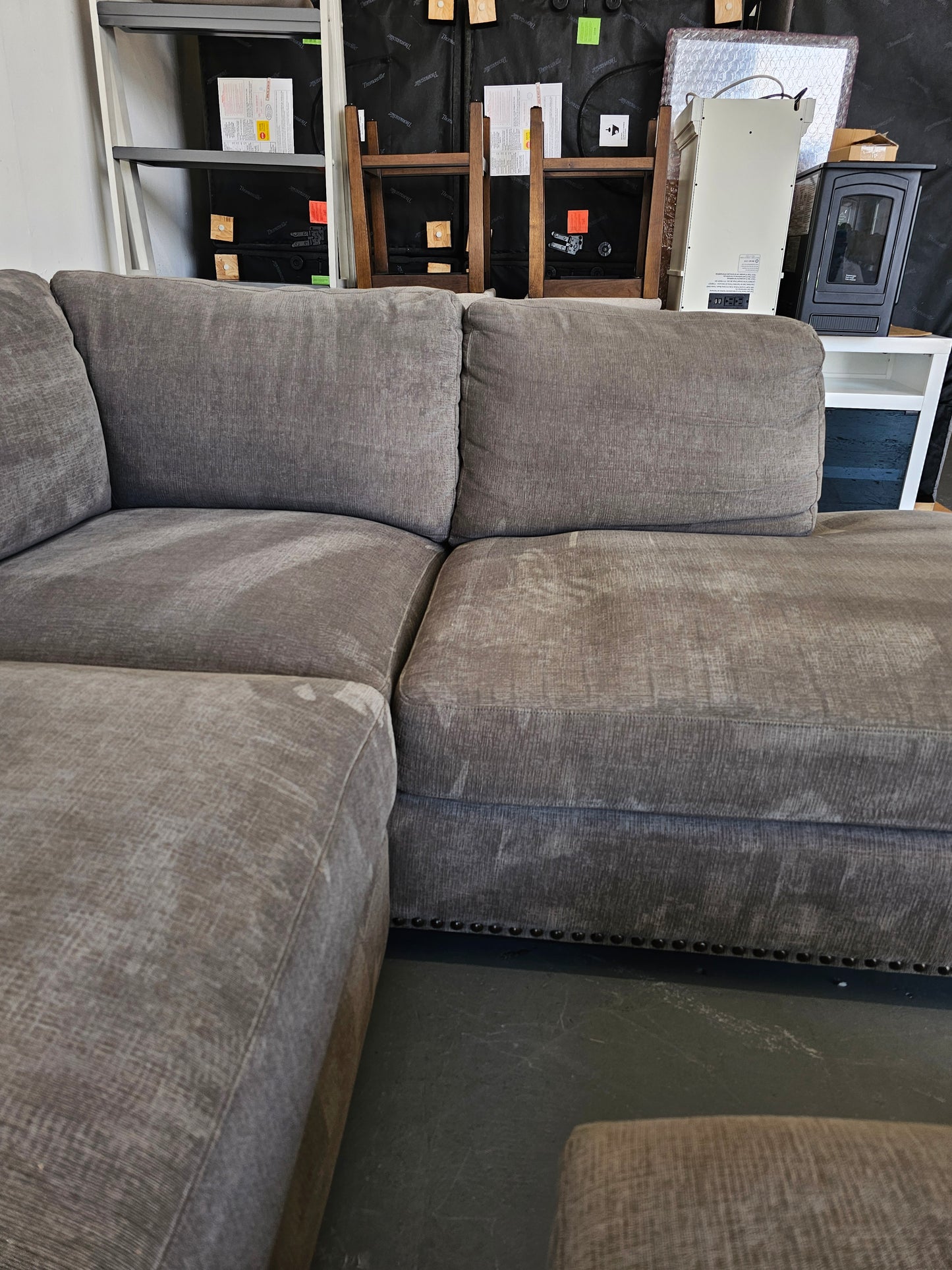 Dark Grey Sofa With Ottoman