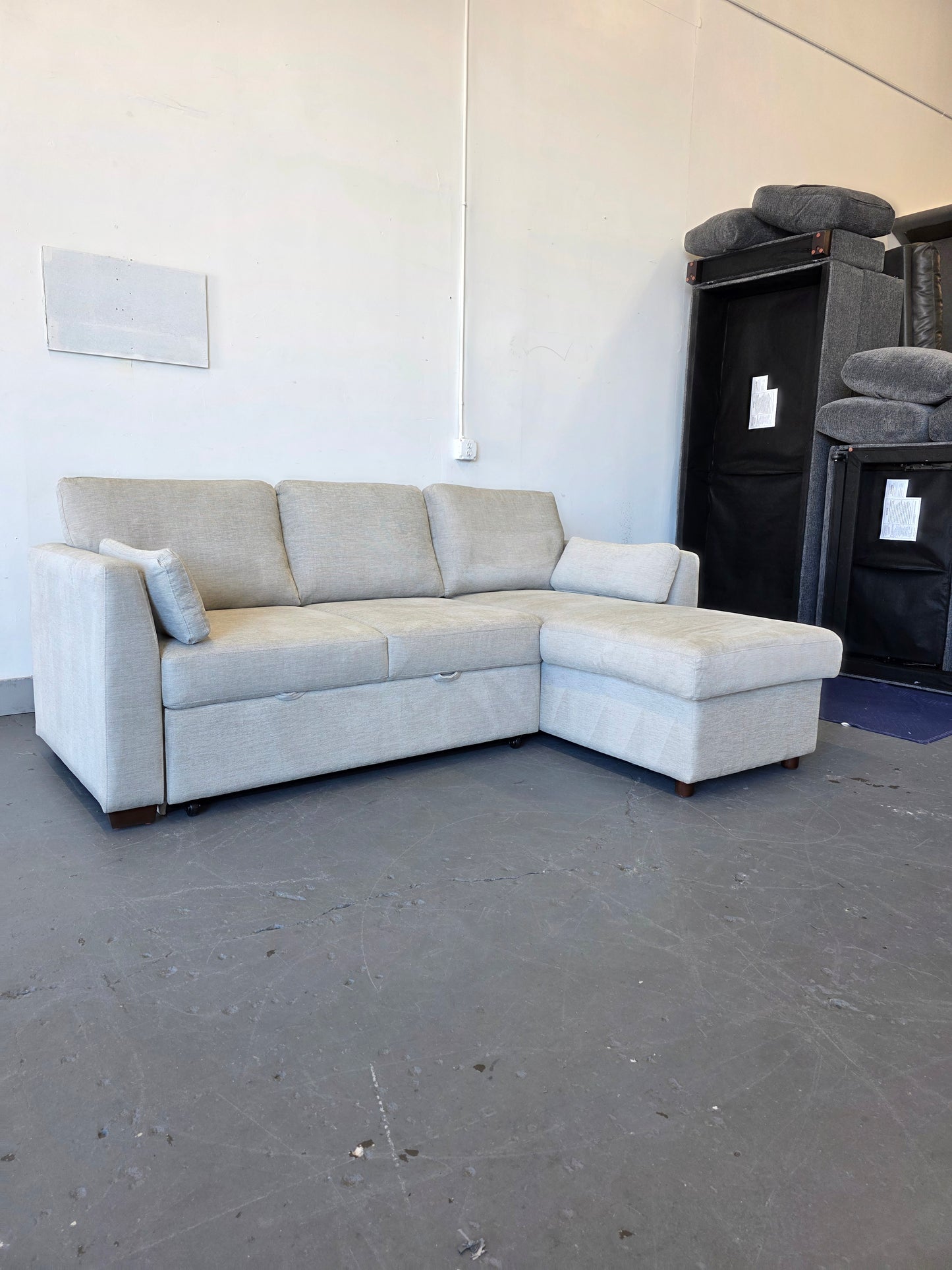 Coddle Luke Fabric Sleeper Sofa with Reversible Chaise and Storage, Beige