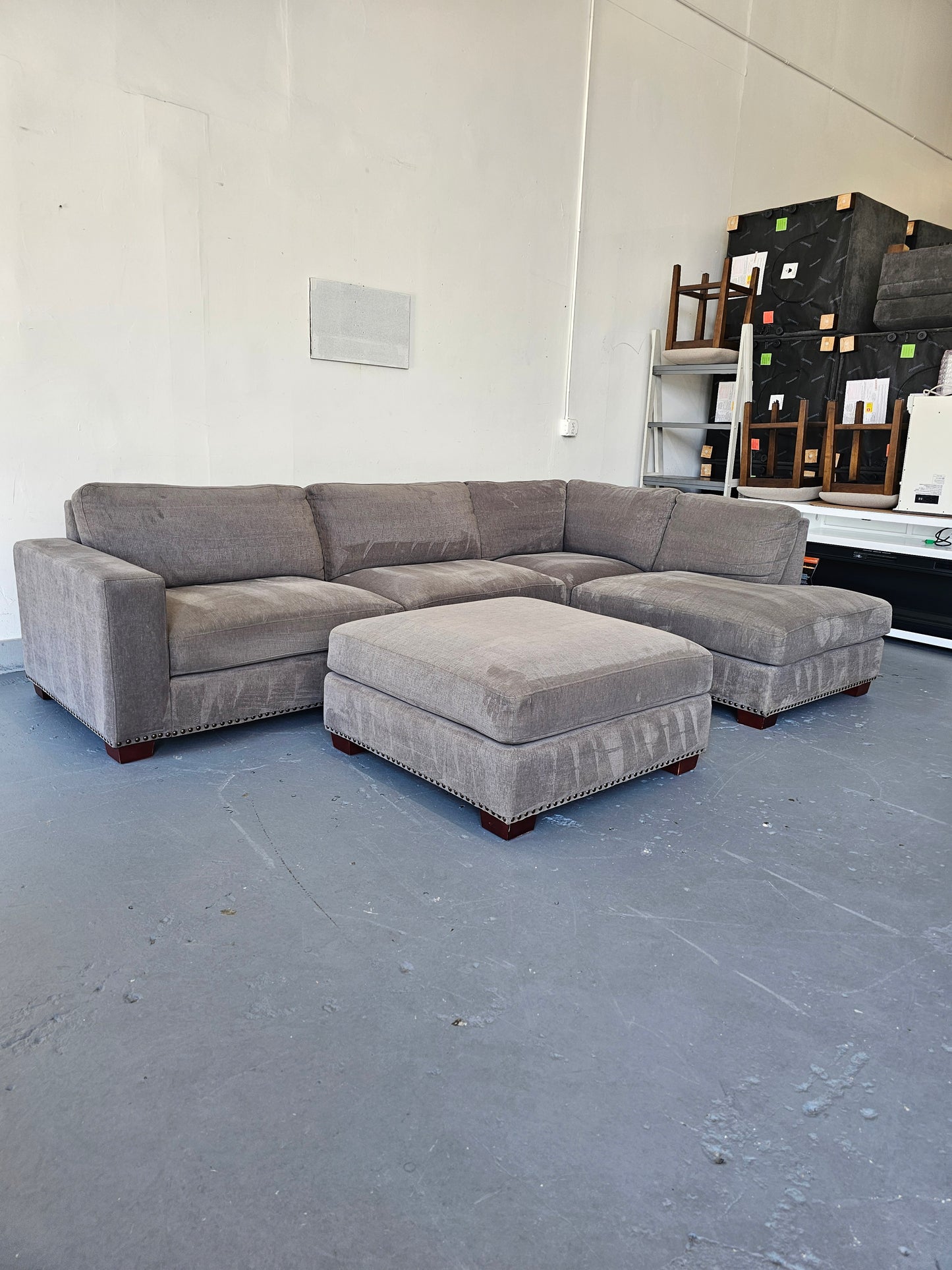 Dark Grey Sofa With Ottoman
