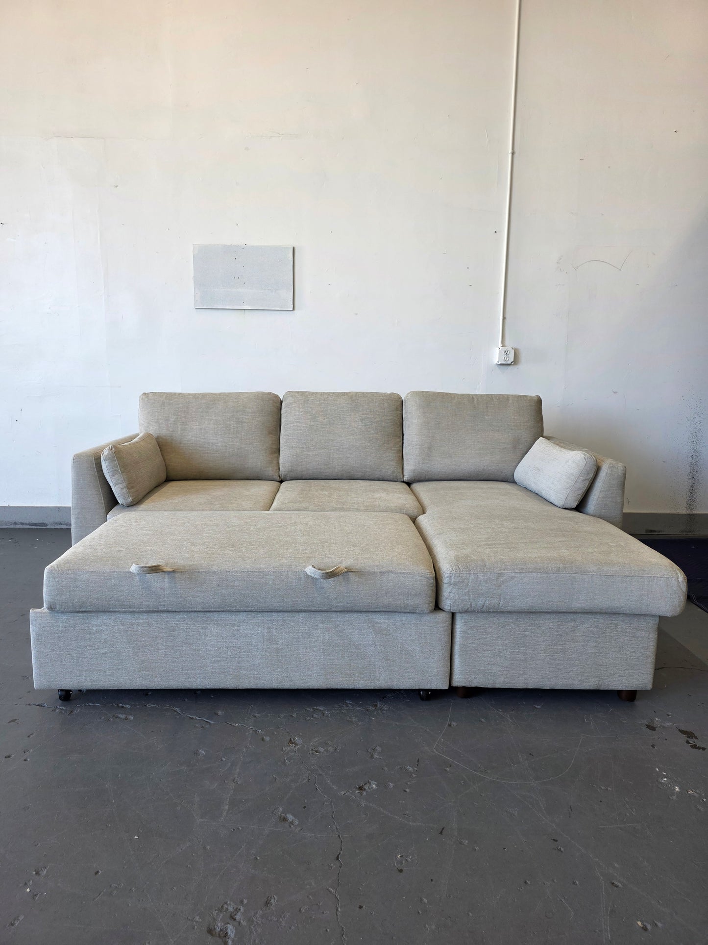 Coddle Luke Fabric Sleeper Sofa with Reversible Chaise and Storage, Beige
