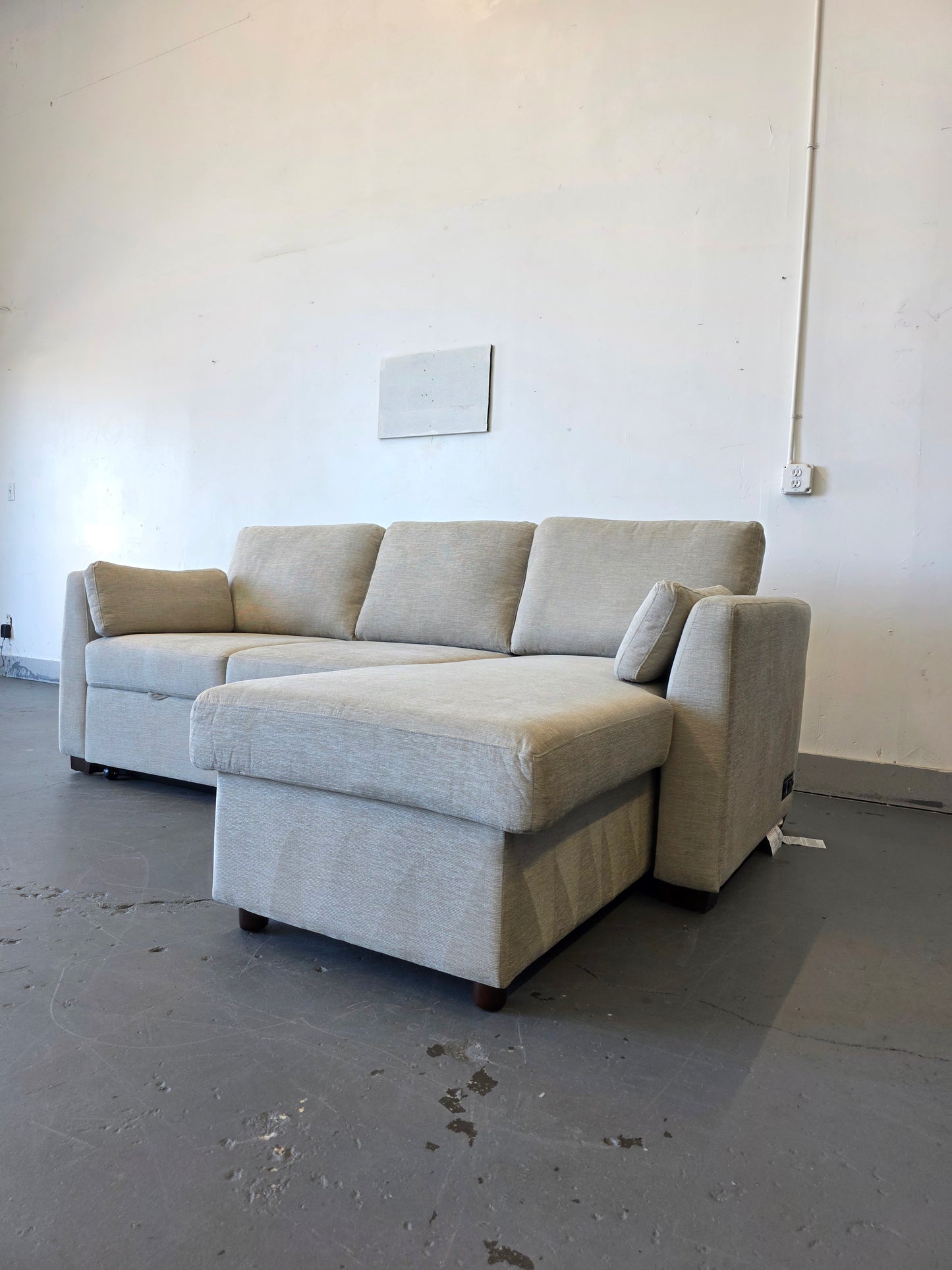 Coddle Luke Fabric Sleeper Sofa with Reversible Chaise and Storage, Beige