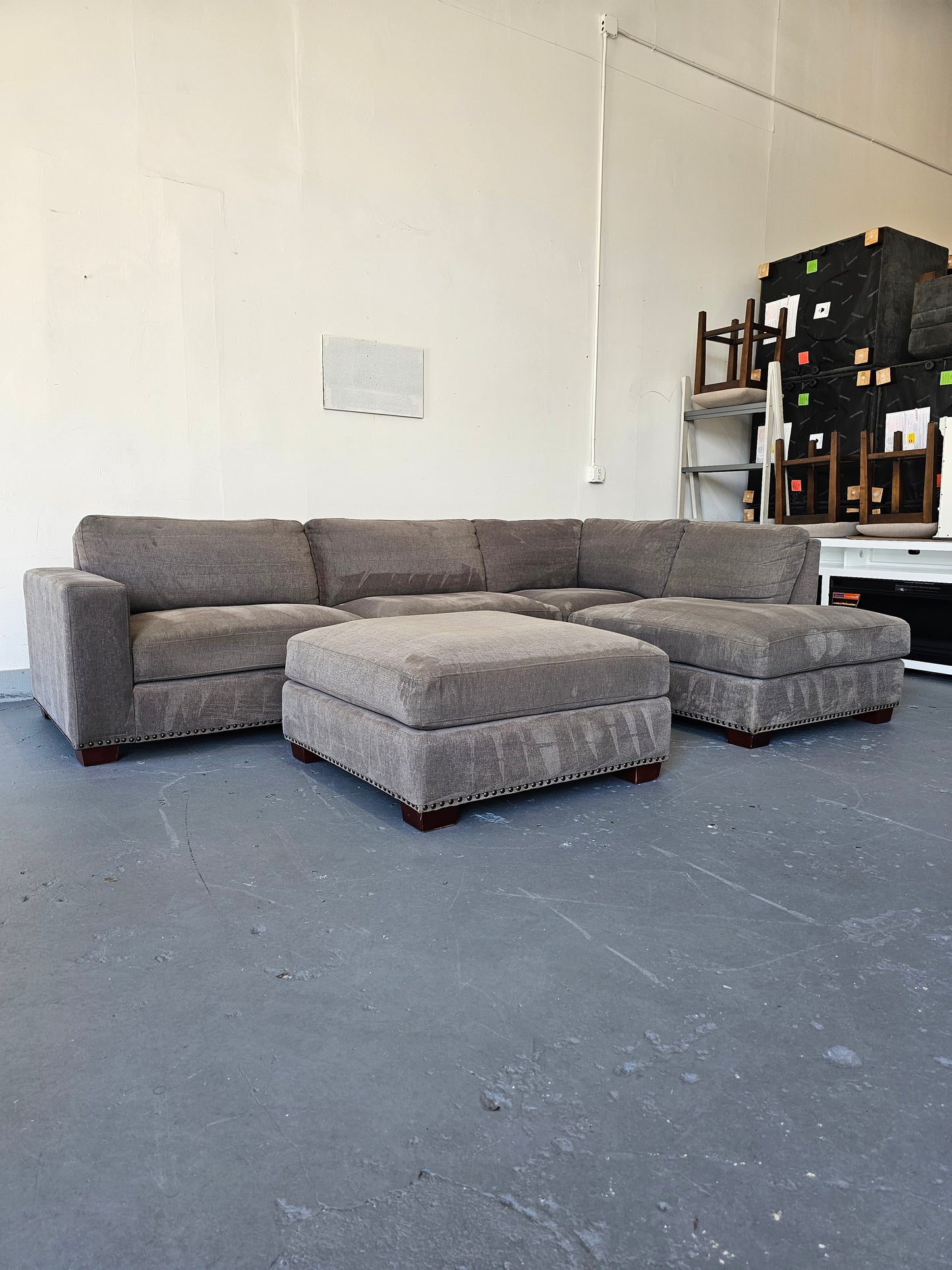Dark Grey Sofa With Ottoman