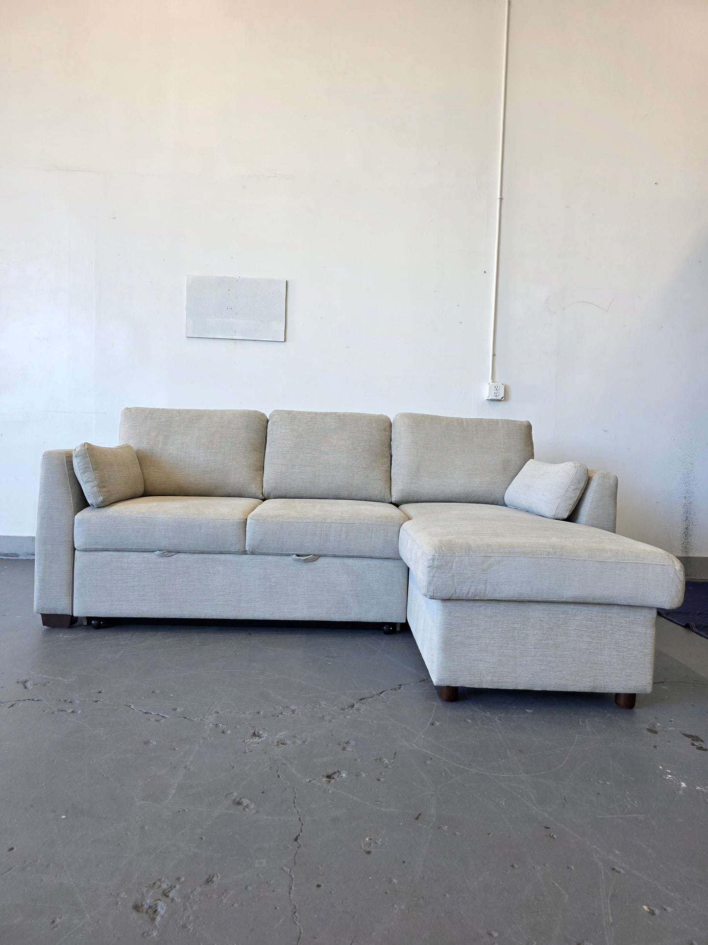 Coddle Luke Fabric Sleeper Sofa with Reversible Chaise and Storage, Beige