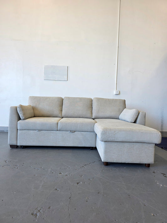 Coddle Luke Fabric Sleeper Sofa with Reversible Chaise and Storage, Beige
